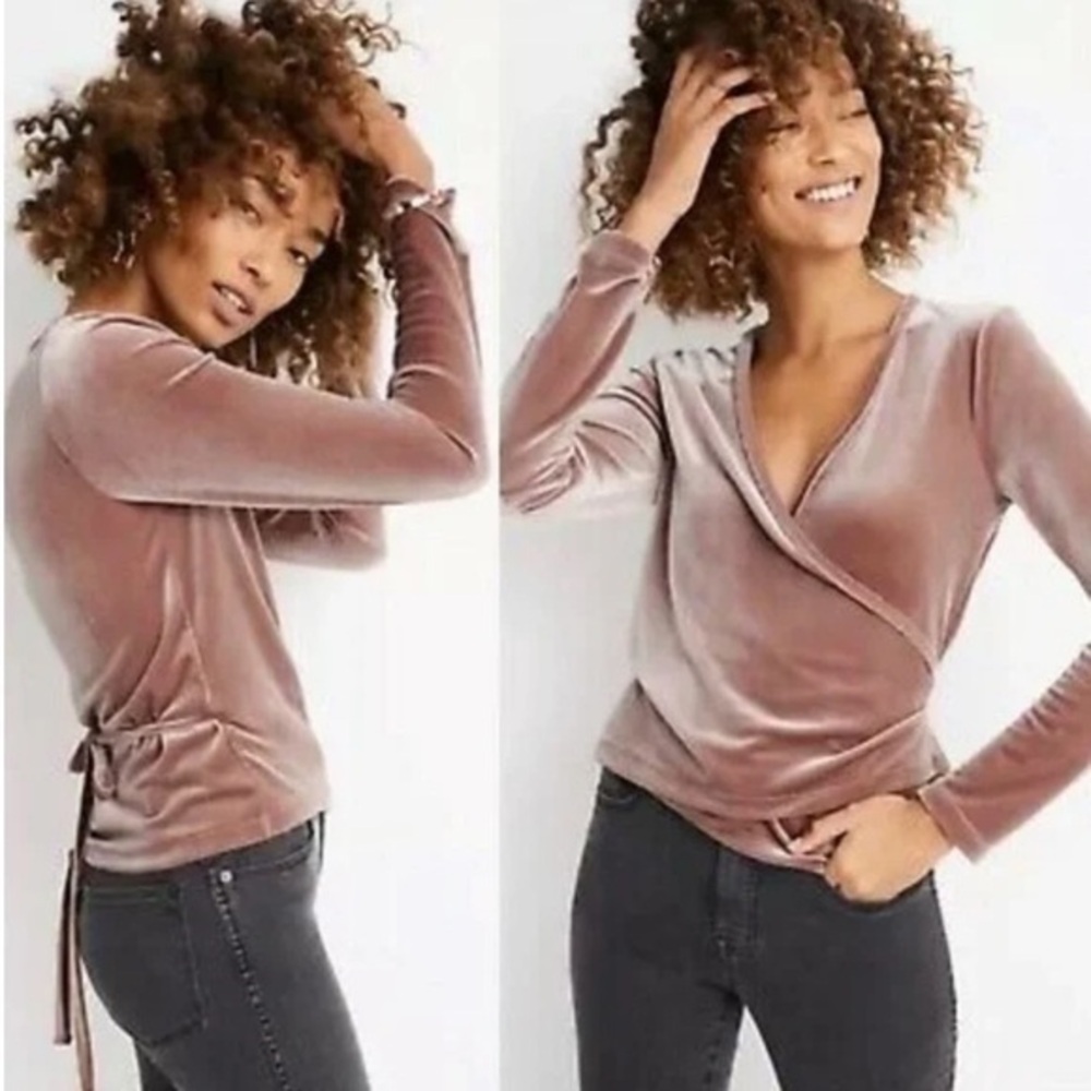 Madewell Ballet Pink Velvet Wrap Top Medium